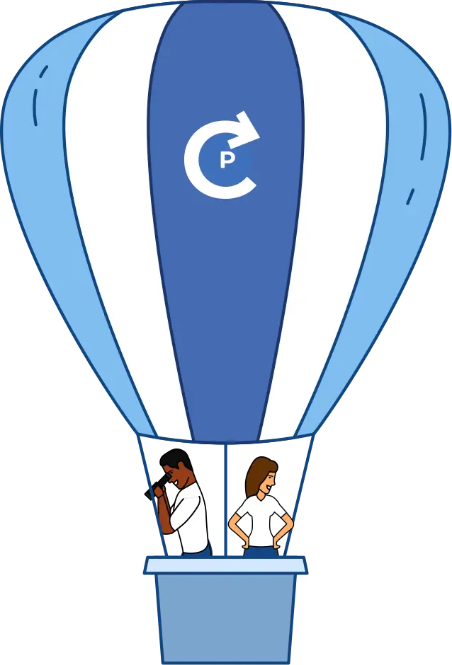 Chooz Marketing for Painters hot air balloon with two individuals in the balloon.