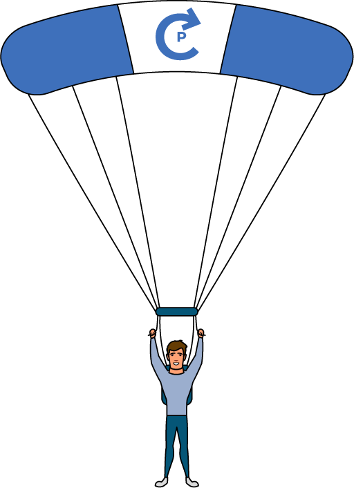 Male parachutist. Parachute has Chooz logo on it.