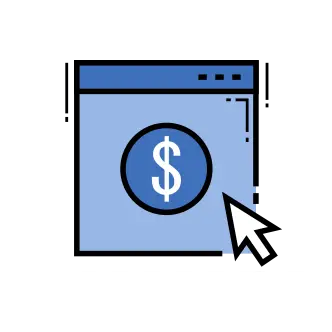 Website with dollar symbol at the center and a cursor