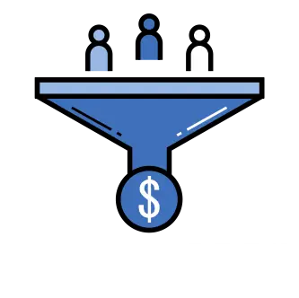 funnel with three illustrated individuals and a dollar at the bottom of funnel icon